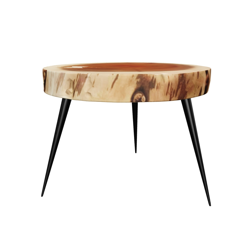 Runder Beistelltisch aus massivem Akazienholz mit stabilem Stahlgestell, 40 cm Durchmesser und 30 cm Höhe, ideal für modernes Wohndesign.