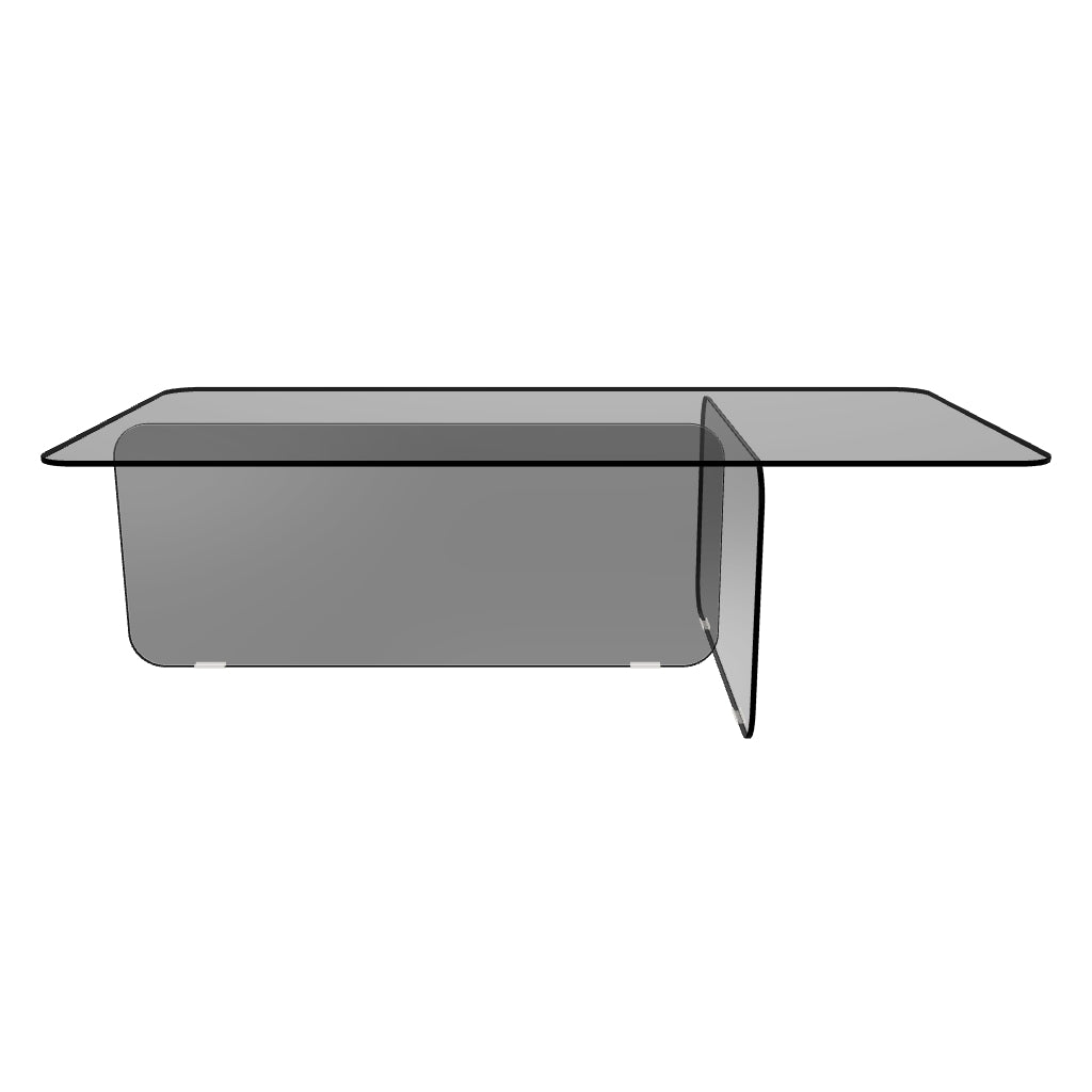 Moderner Couchtisch Zaren aus grauem gehärtetem Glas mit klaren Linien und zeitlosem Design, ideal für stilvolle Wohnzimmer. Maße: 120 x 60 cm.