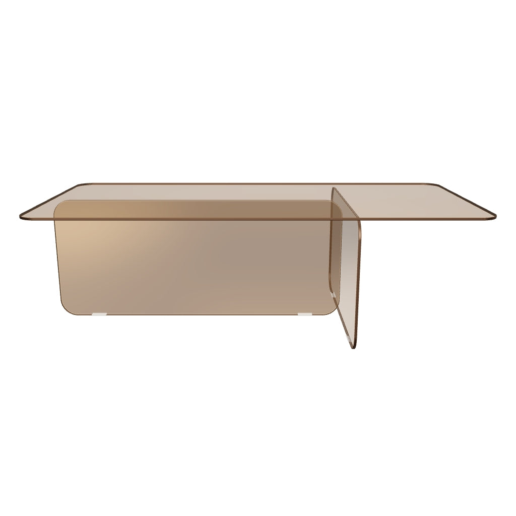 Couchtisch Zaren aus braunem gehärtetem Glas, rechteckig mit den Maßen 120 x 60 cm, modernes Design für ein elegantes Wohnzimmer.