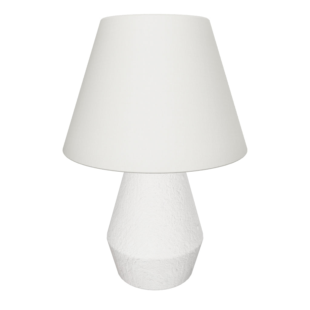 3D-Modell der eleganten Noara Tischlampe aus Magnesia mit weißem Finish, ideal für moderne, stilvolle Räume.