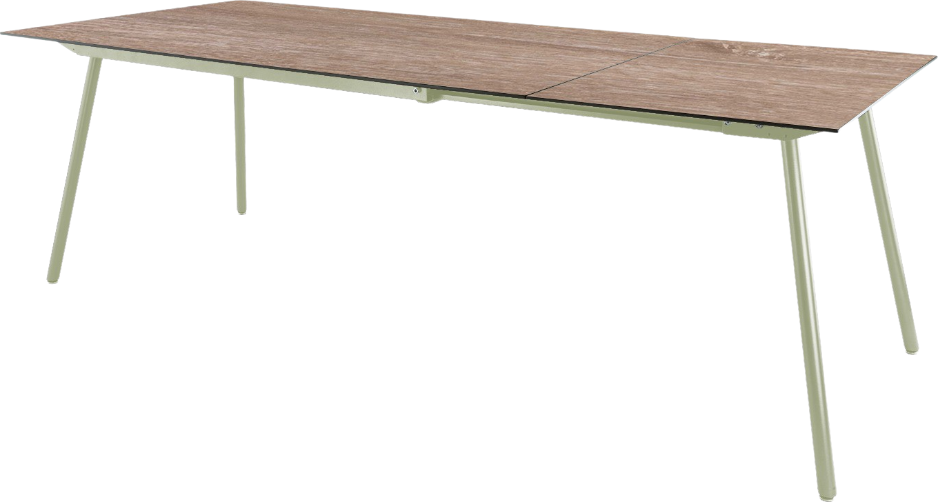 Fiberglastisch Locarno ausziehbar in Eiche Landhaus / Pastellgrün präsentiert im Onlineshop von KAQTU Design AG. Gartentisch ist von Schaffner