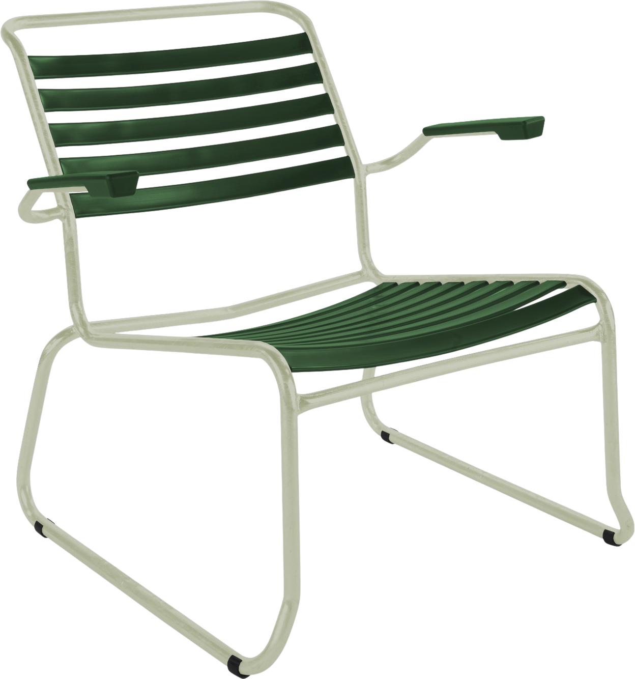 Säntis Kufen-Lounger Lättli mit Armlehne in Tannengrün / Pastellgrün präsentiert im Onlineshop von KAQTU Design AG. Outdoor-Sessel ist von Schaffner