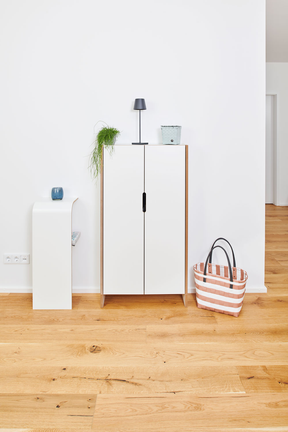 Tojo-flachmann klein in weiss präsentiert im Onlineshop von KAQTU Design AG. Drehtürenschrank ist von Tojo