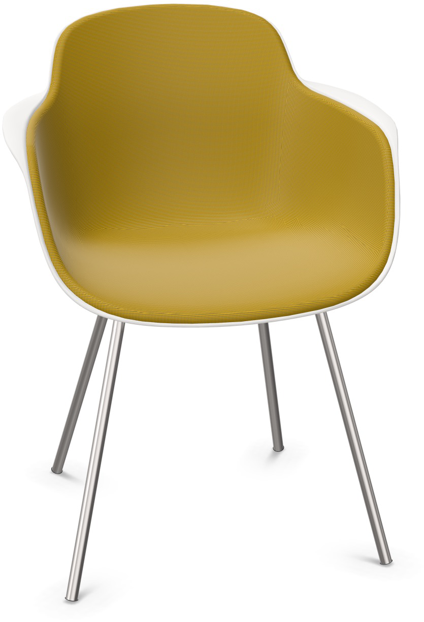 SICLA gepolstert in Senfgelb / Weiss / Chrom präsentiert im Onlineshop von KAQTU Design AG. Stuhl mit Armlehne ist von Infiniti Design