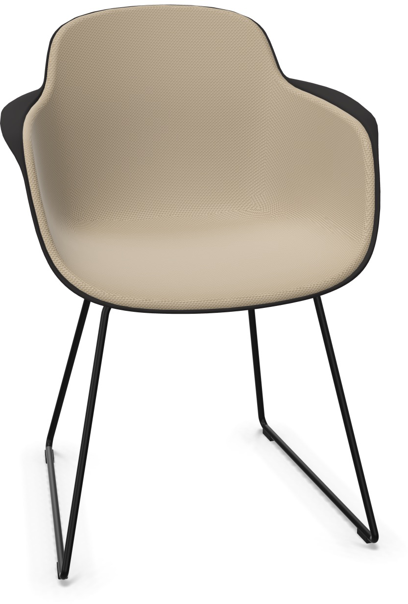 SICLA Sled gepolstert in Hellbraun / Schwarz präsentiert im Onlineshop von KAQTU Design AG. Stuhl mit Armlehne ist von Infiniti Design