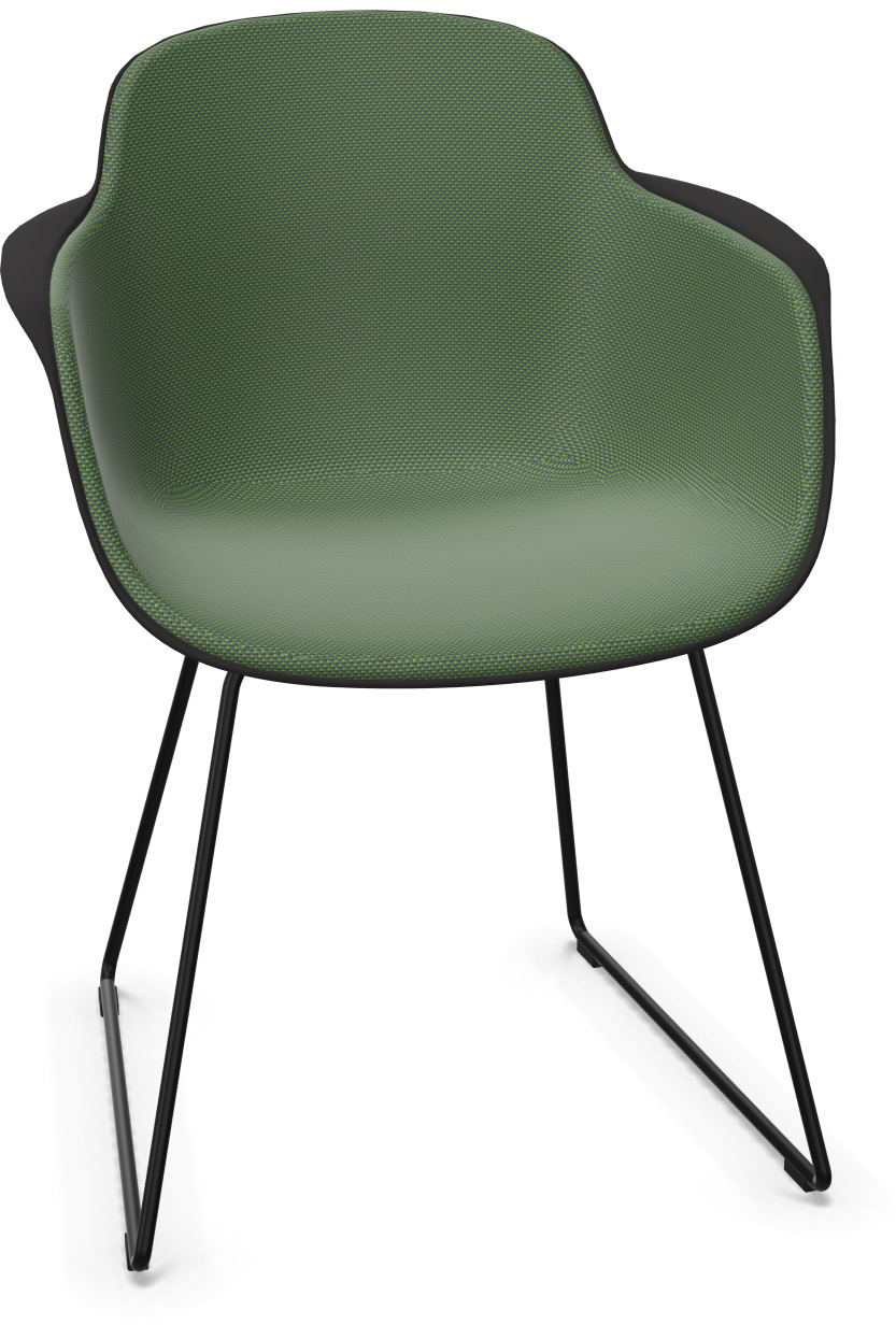 SICLA Sled gepolstert in Dunkelgrün / Schwarz präsentiert im Onlineshop von KAQTU Design AG. Stuhl mit Armlehne ist von Infiniti Design