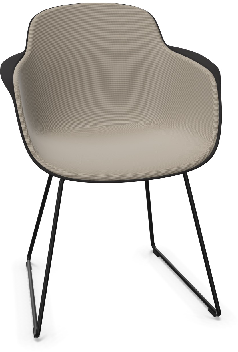 SICLA Sled gepolstert in Beige / Schwarz präsentiert im Onlineshop von KAQTU Design AG. Stuhl mit Armlehne ist von Infiniti Design