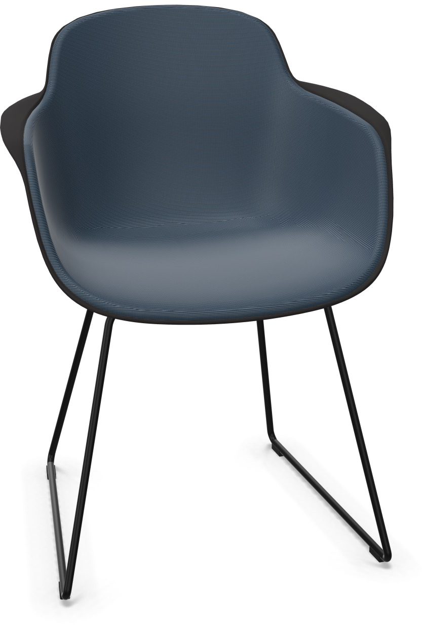 SICLA Sled gepolstert in Dunkelblau / Schwarz präsentiert im Onlineshop von KAQTU Design AG. Stuhl mit Armlehne ist von Infiniti Design