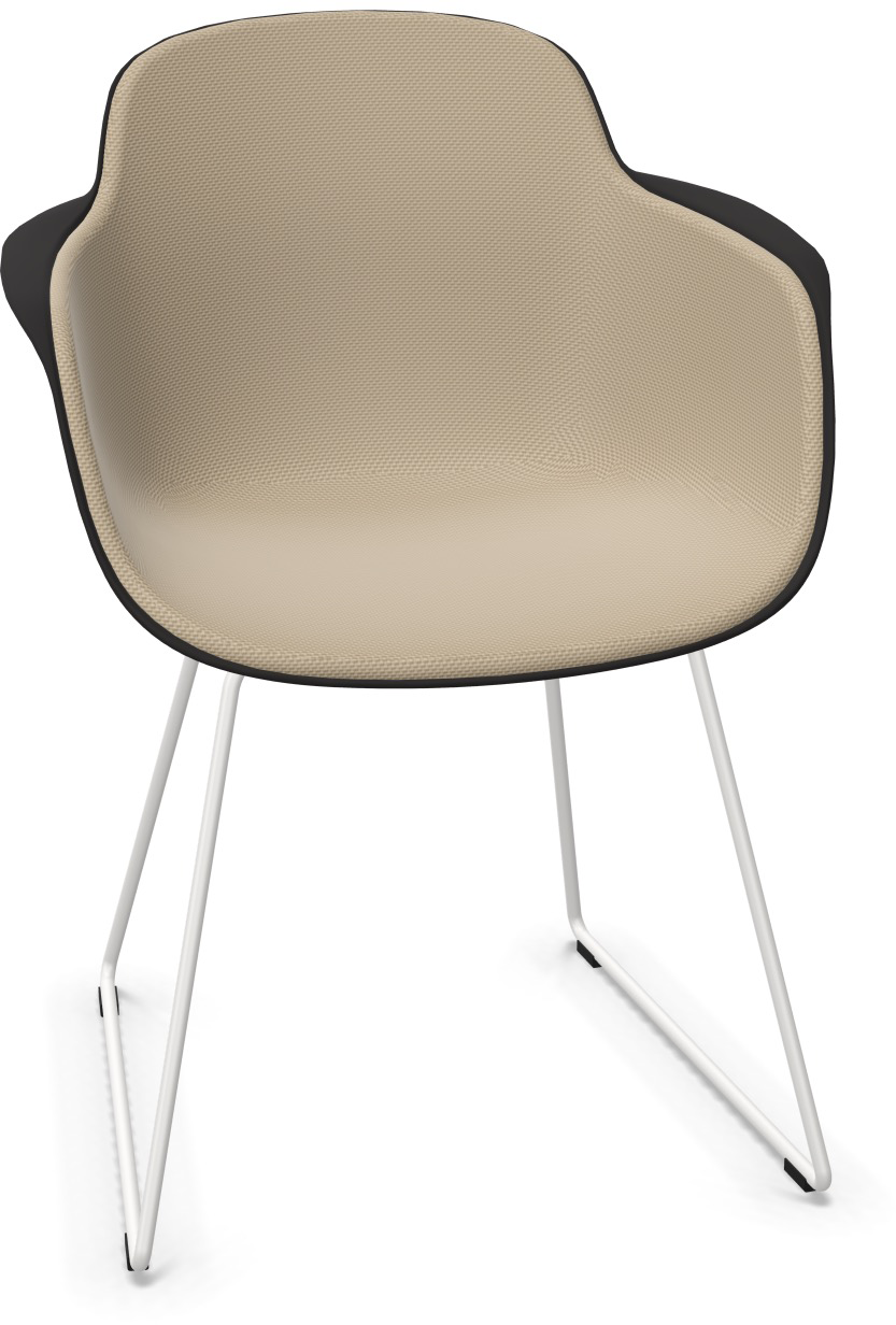 SICLA Sled gepolstert in Hellbraun / Schwarz / Weiss präsentiert im Onlineshop von KAQTU Design AG. Stuhl mit Armlehne ist von Infiniti Design