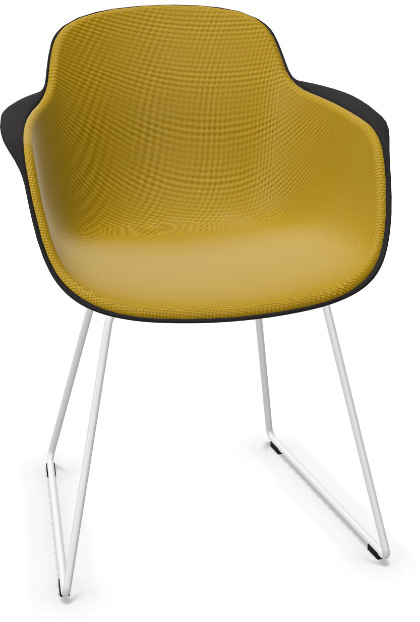 SICLA Sled gepolstert in Senfgelb / Schwarz / Weiss präsentiert im Onlineshop von KAQTU Design AG. Stuhl mit Armlehne ist von Infiniti Design