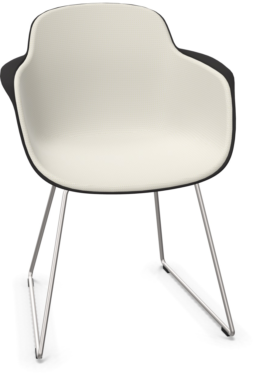 SICLA Sled gepolstert in Sandweiss / Schwarz / Chrom präsentiert im Onlineshop von KAQTU Design AG. Stuhl mit Armlehne ist von Infiniti Design