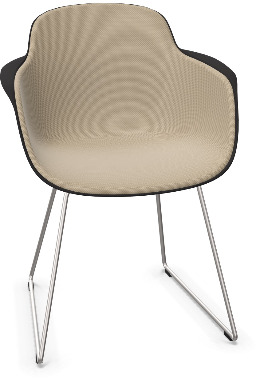 SICLA Sled gepolstert in Hellbraun / Schwarz / Chrom präsentiert im Onlineshop von KAQTU Design AG. Stuhl mit Armlehne ist von Infiniti Design