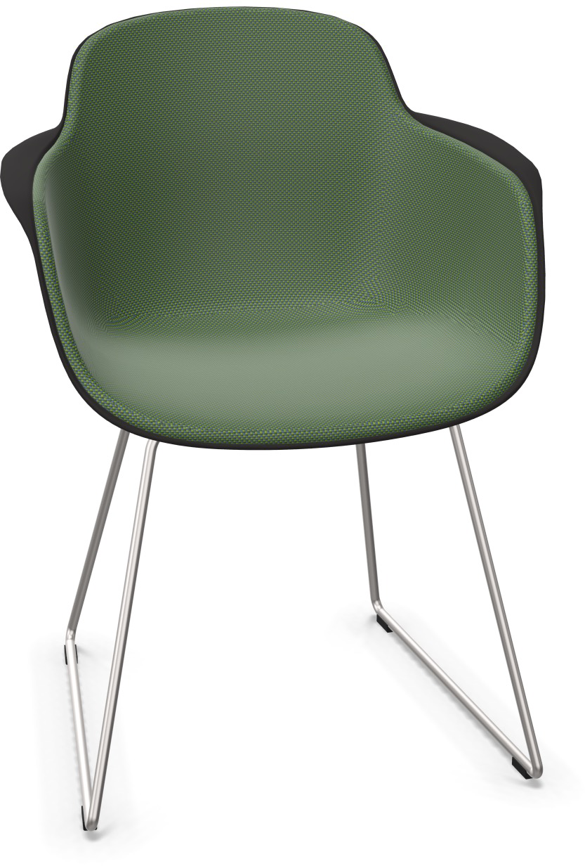 SICLA Sled gepolstert in Dunkelgrün / Schwarz / Chrom präsentiert im Onlineshop von KAQTU Design AG. Stuhl mit Armlehne ist von Infiniti Design