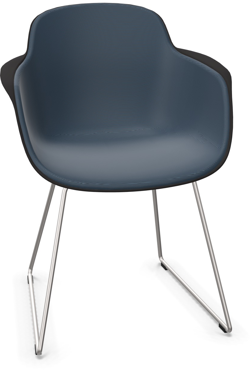 SICLA Sled gepolstert in Dunkelblau / Schwarz / Chrom präsentiert im Onlineshop von KAQTU Design AG. Stuhl mit Armlehne ist von Infiniti Design