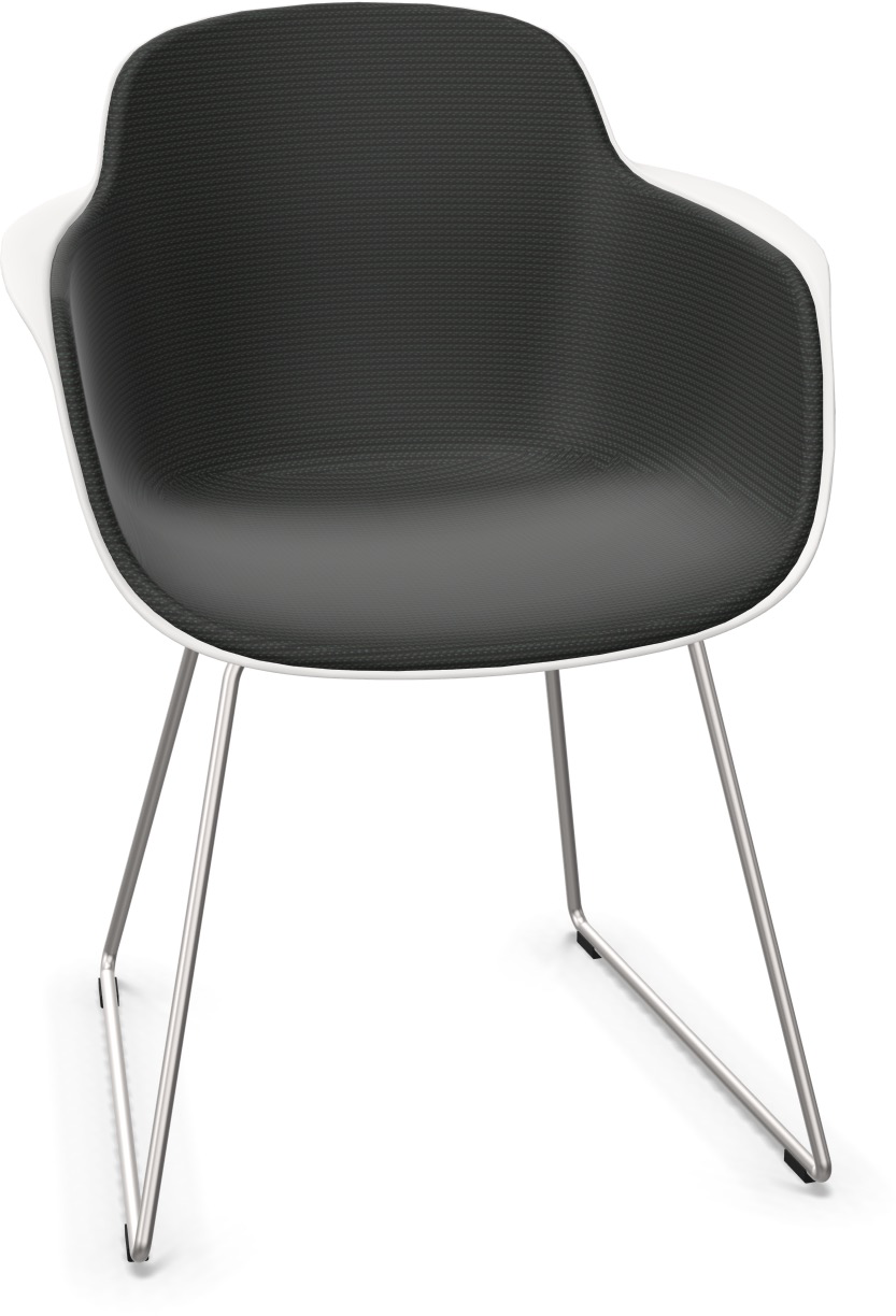SICLA Sled gepolstert in Schwarz / Weiss / Chrom präsentiert im Onlineshop von KAQTU Design AG. Stuhl mit Armlehne ist von Infiniti Design