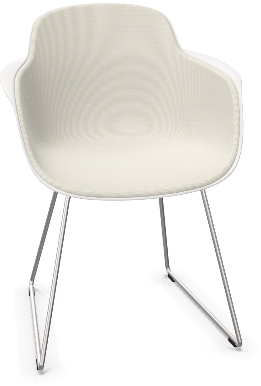 SICLA Sled gepolstert in Sandweiss / Weiss / Chrom präsentiert im Onlineshop von KAQTU Design AG. Stuhl mit Armlehne ist von Infiniti Design