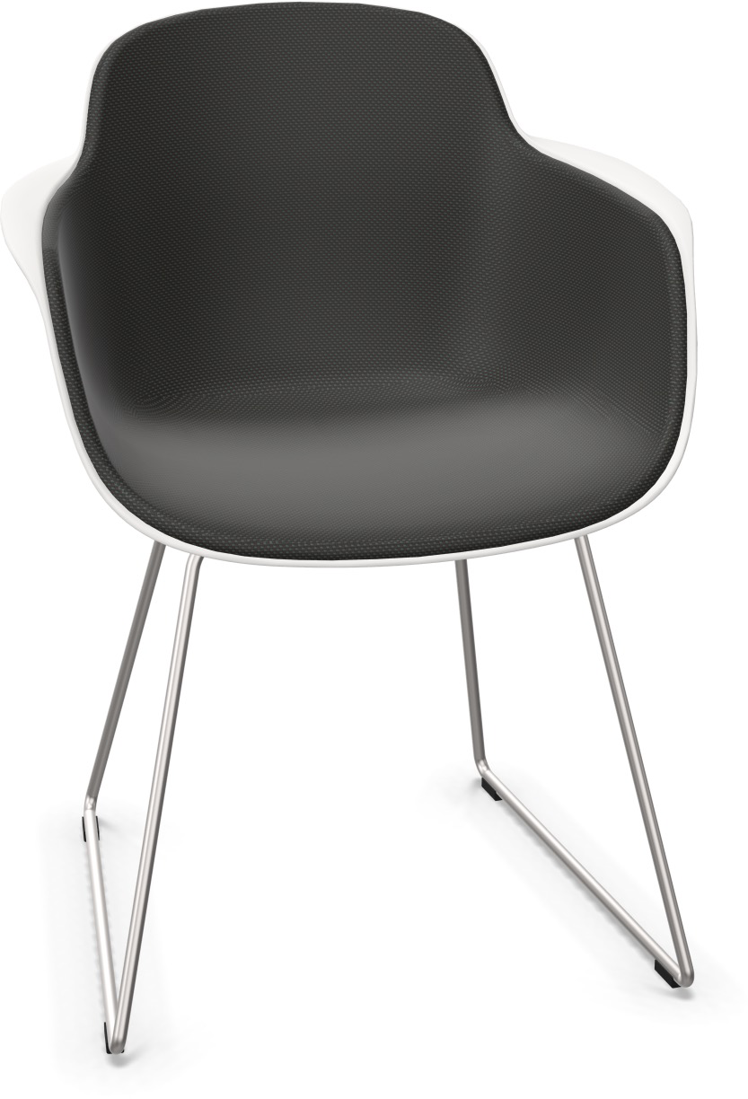 SICLA Sled gepolstert in Dunkelgrau / Weiss / Chrom präsentiert im Onlineshop von KAQTU Design AG. Stuhl mit Armlehne ist von Infiniti Design