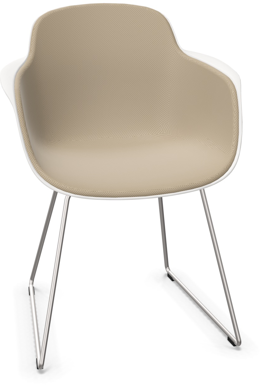 SICLA Sled gepolstert in Hellbraun / Weiss / Chrom präsentiert im Onlineshop von KAQTU Design AG. Stuhl mit Armlehne ist von Infiniti Design