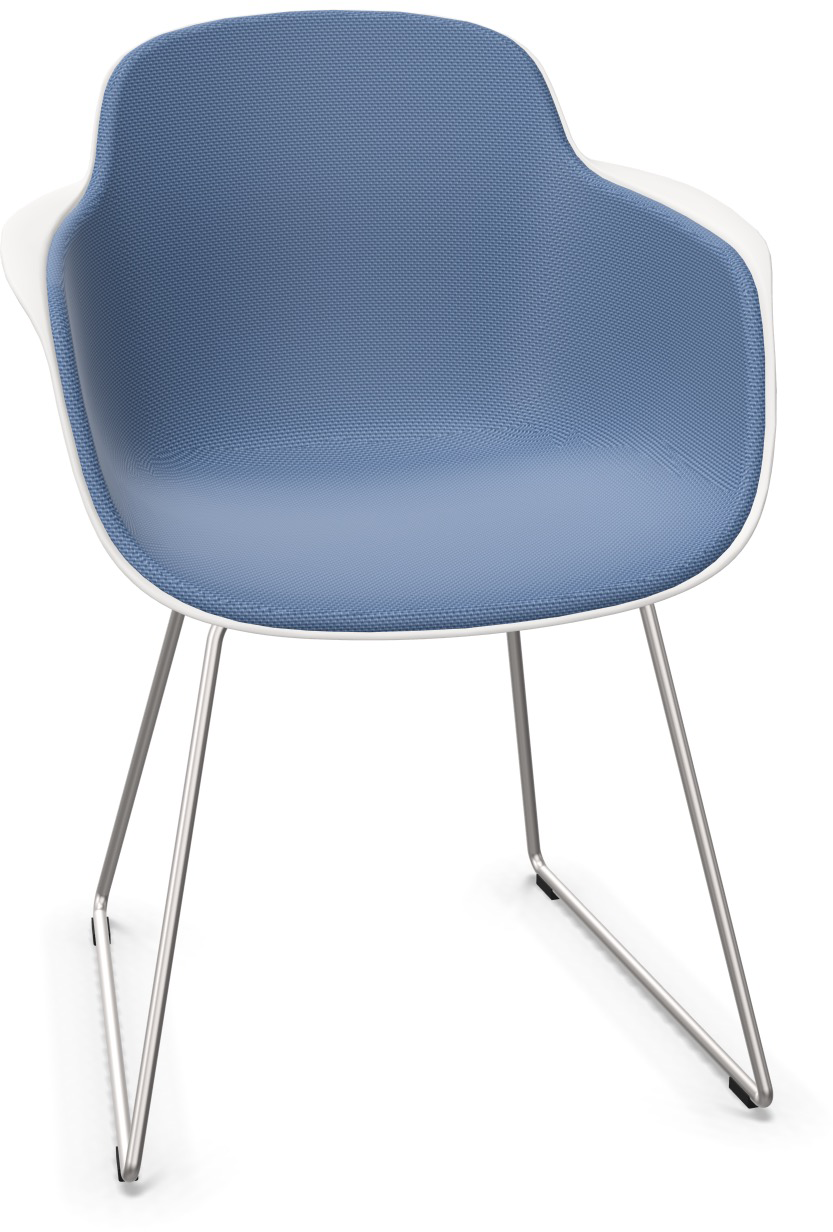 SICLA Sled gepolstert in Blau / Weiss / Chrom präsentiert im Onlineshop von KAQTU Design AG. Stuhl mit Armlehne ist von Infiniti Design