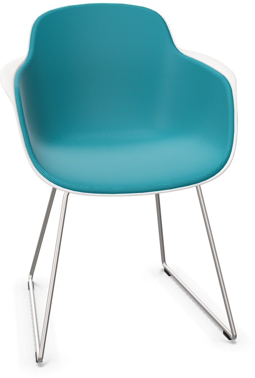 SICLA Sled gepolstert in Türkis / Weiss / Chrom präsentiert im Onlineshop von KAQTU Design AG. Stuhl mit Armlehne ist von Infiniti Design