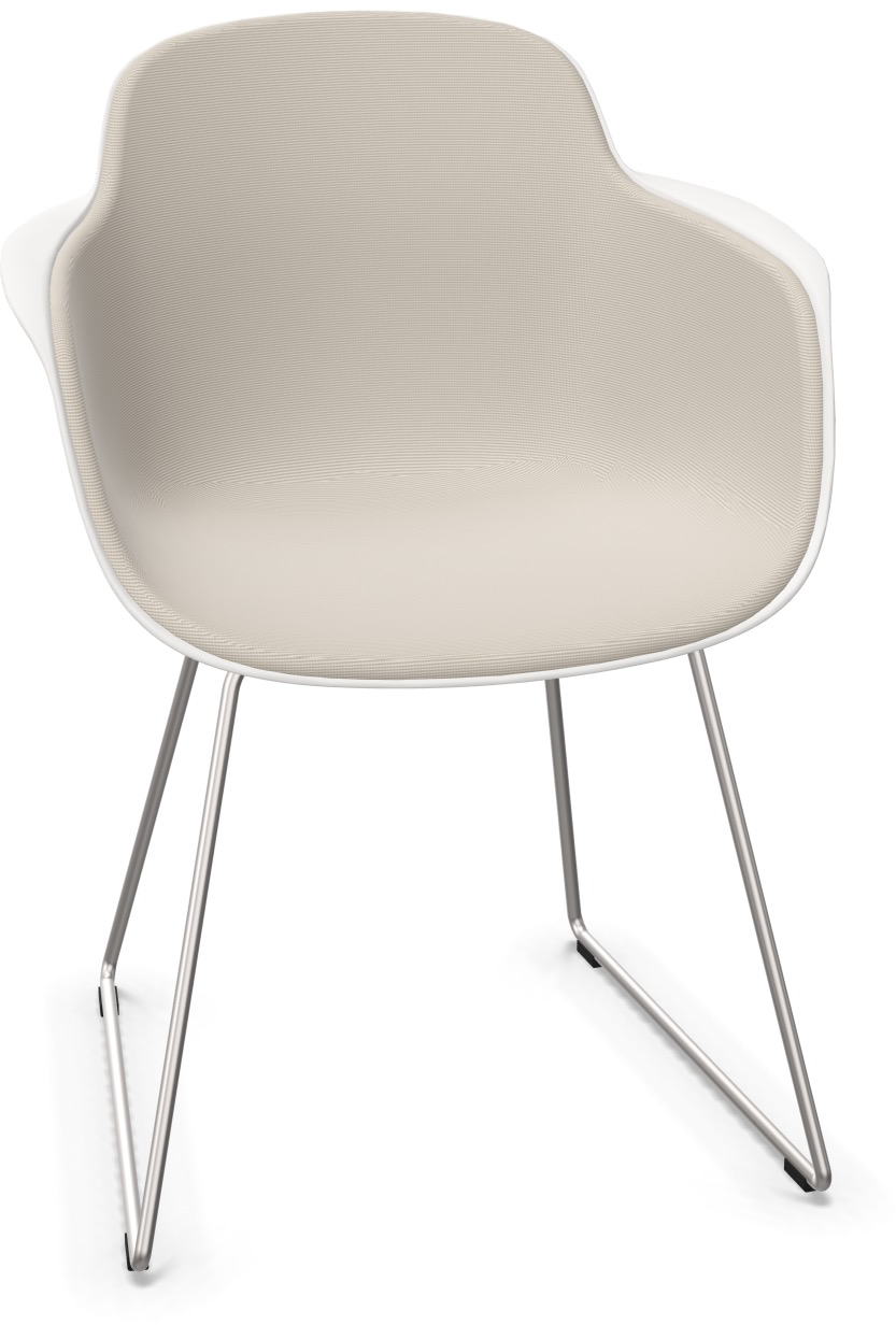 SICLA Sled gepolstert in Hellgrau / Weiss / Chrom präsentiert im Onlineshop von KAQTU Design AG. Stuhl mit Armlehne ist von Infiniti Design