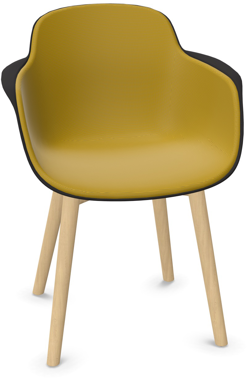 SICLA Holz gepolstert in Senfgelb / Schwarz / Natur präsentiert im Onlineshop von KAQTU Design AG. Stuhl mit Armlehne ist von Infiniti Design