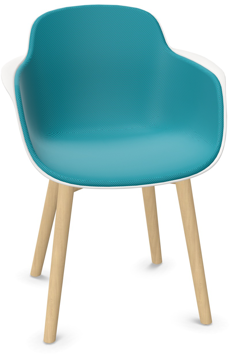 SICLA Holz gepolstert in Türkis / Weiss / Natur präsentiert im Onlineshop von KAQTU Design AG. Stuhl mit Armlehne ist von Infiniti Design