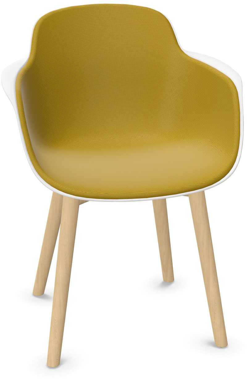 SICLA Holz gepolstert in Senfgelb / Weiss / Natur präsentiert im Onlineshop von KAQTU Design AG. Stuhl mit Armlehne ist von Infiniti Design
