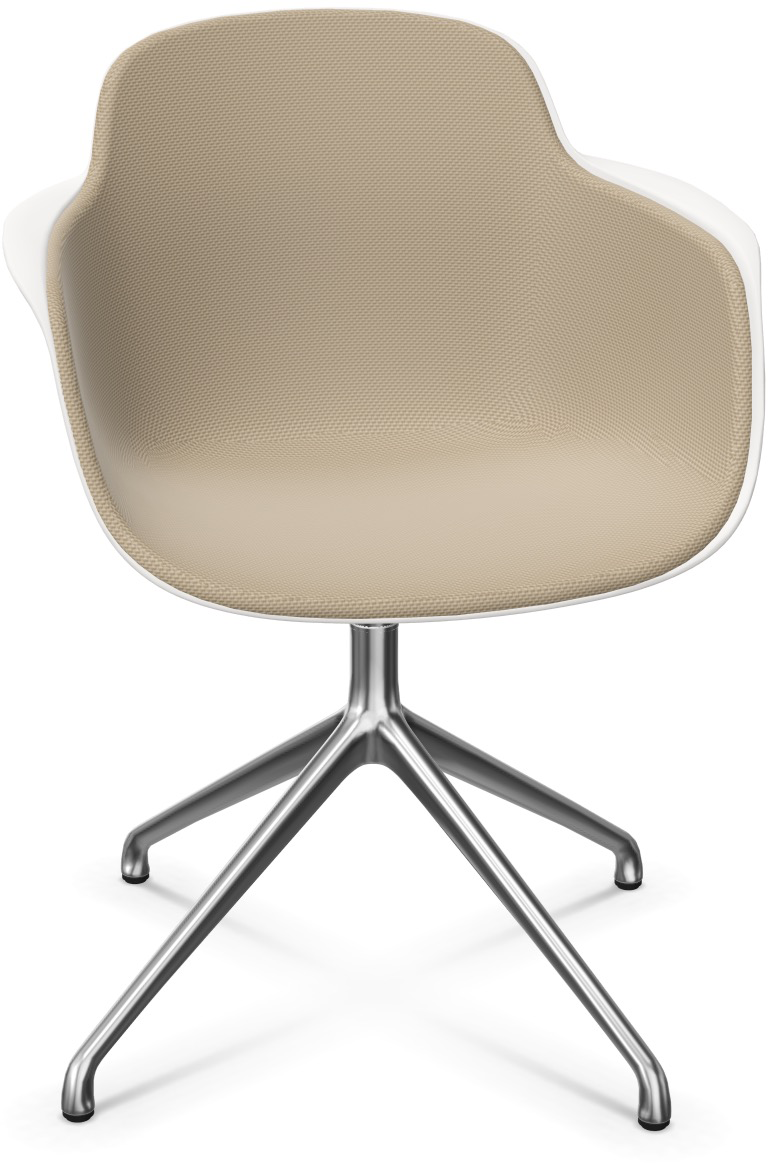 SICLA Alu gepolstert in Hellbraun / Weiss / Silber präsentiert im Onlineshop von KAQTU Design AG. Stuhl mit Armlehne ist von Infiniti Design