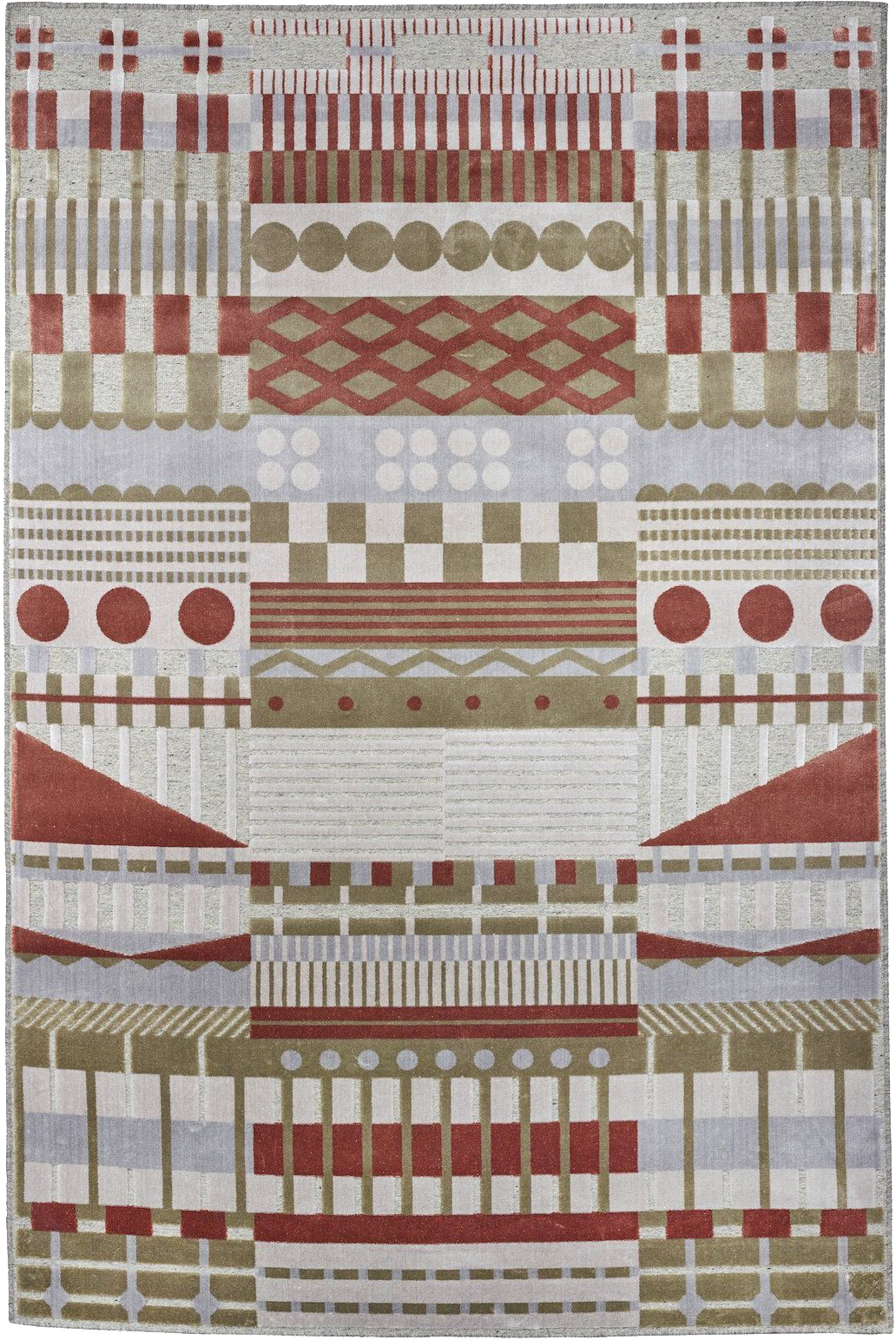 Gunta Teppich in Weiss / Rot / Grau / Gelbgrün präsentiert im Onlineshop von KAQTU Design AG. Teppich ist von ZigZagZurich